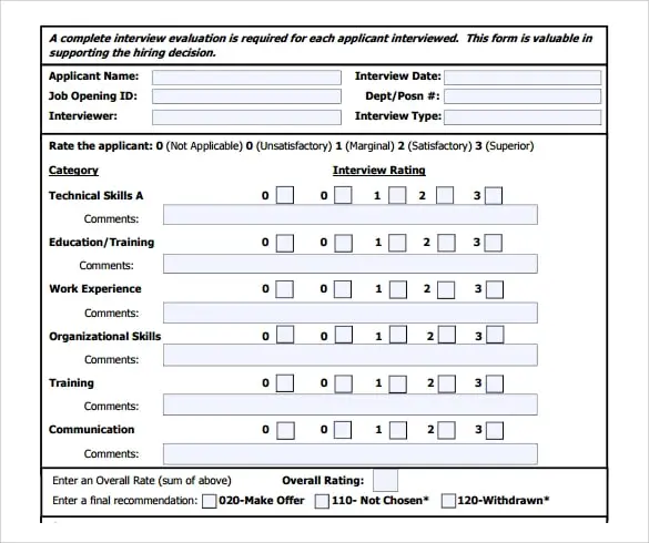 10 Interview Evaluation Forms â Free Samples , Examples &  Format ...