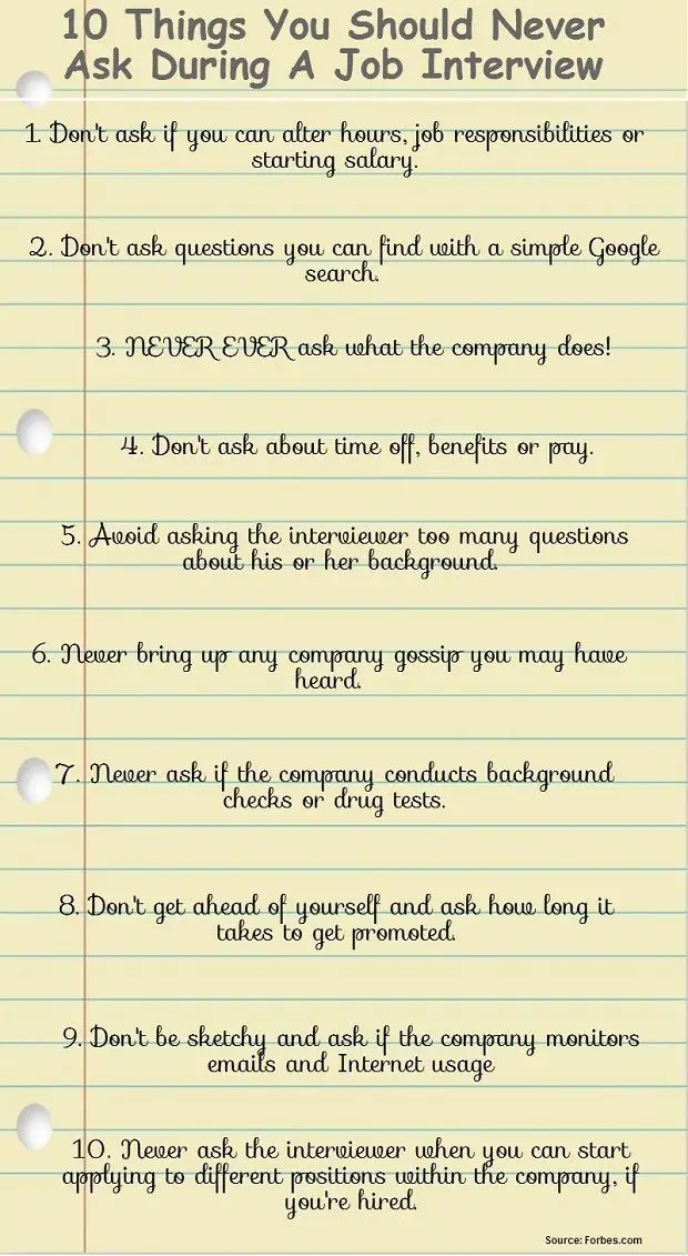 10 Things You Should Never Ask During a Job #Interview ...