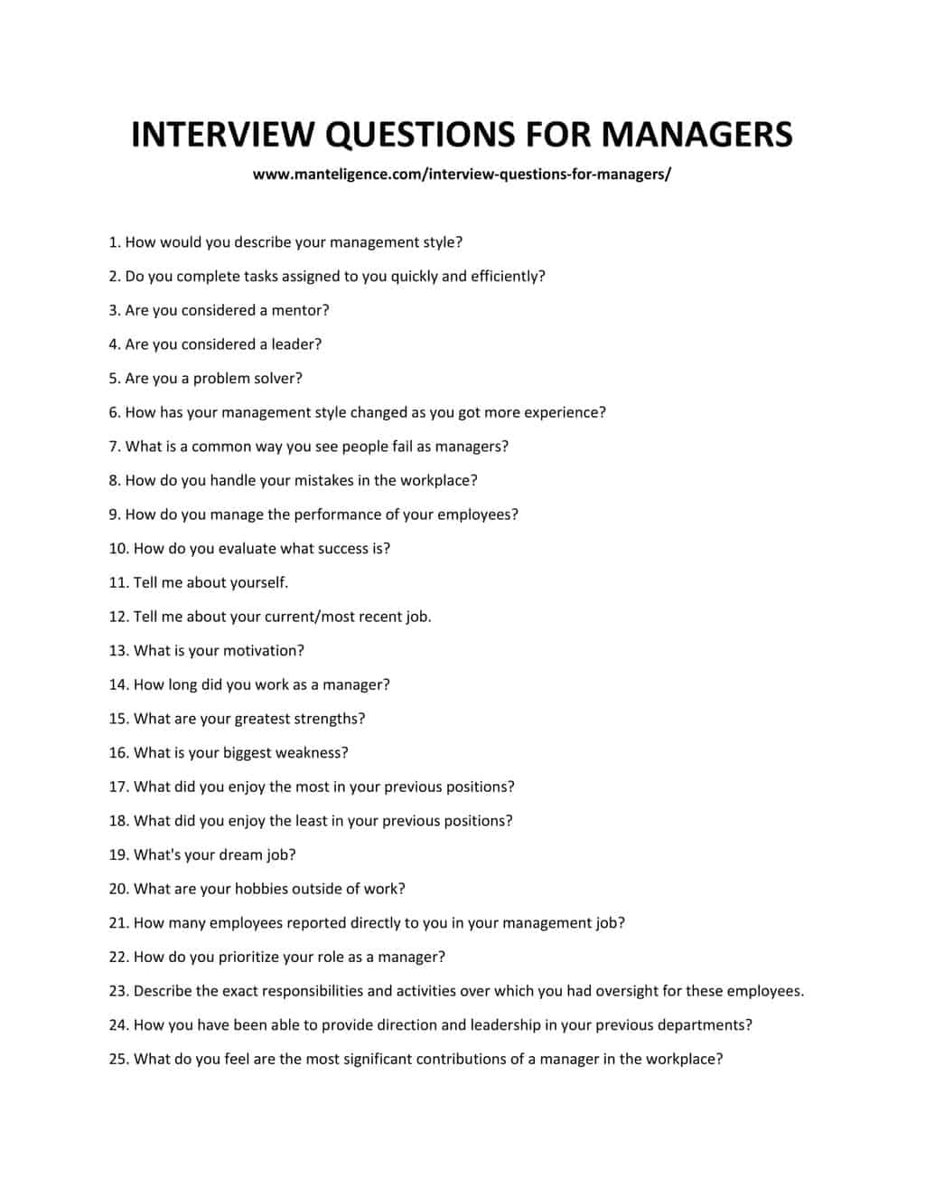 109 Best Interview Questions For Managers