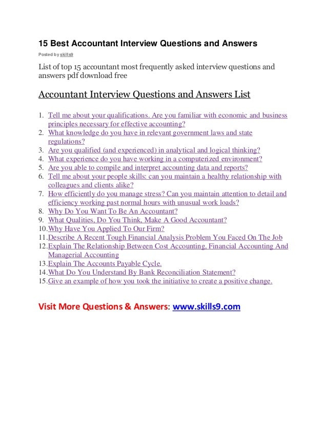 15 best accountant interview questions and answers