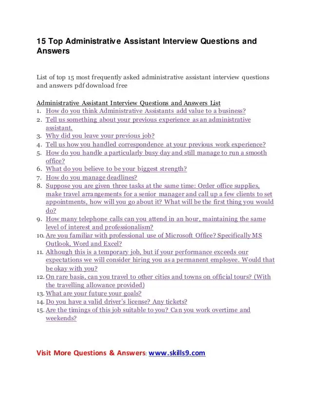 15 top administrative assistant interview questions and ...