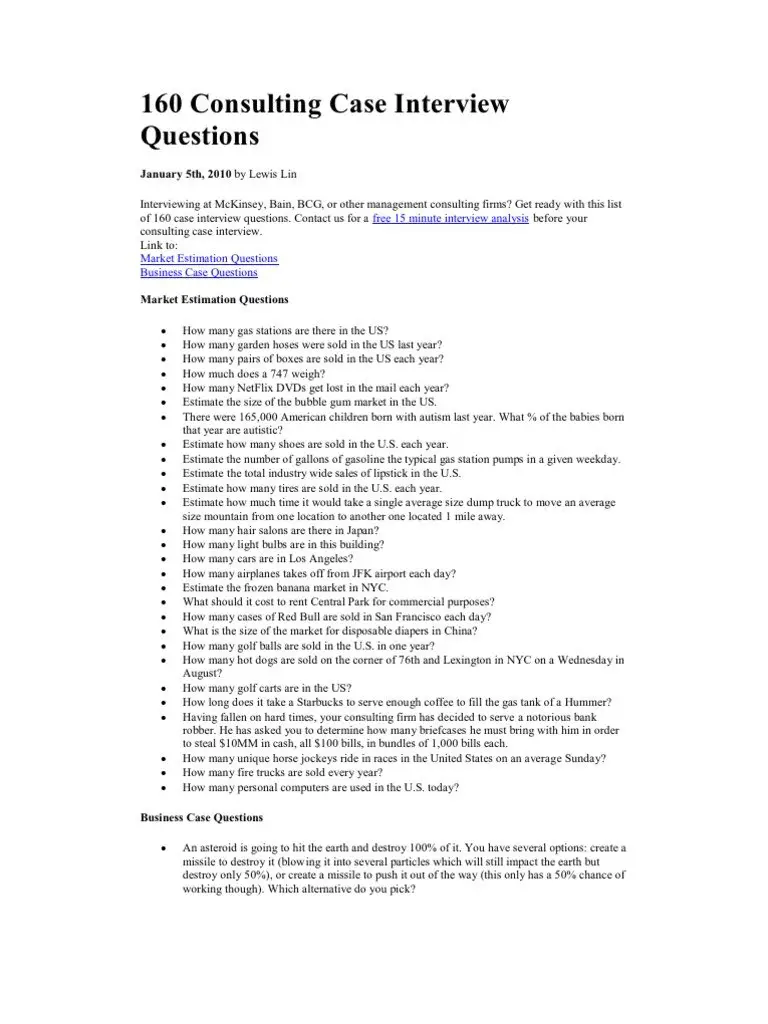 160 Consulting Case Interview Questions