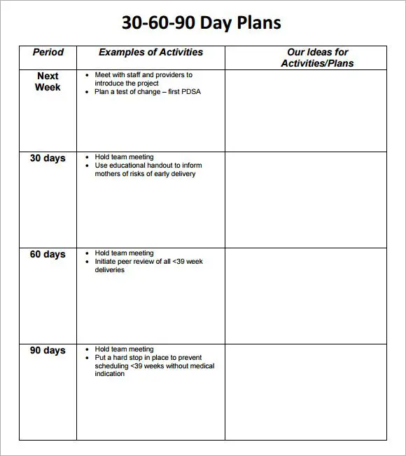 30 60 90 Day Business Plan Template