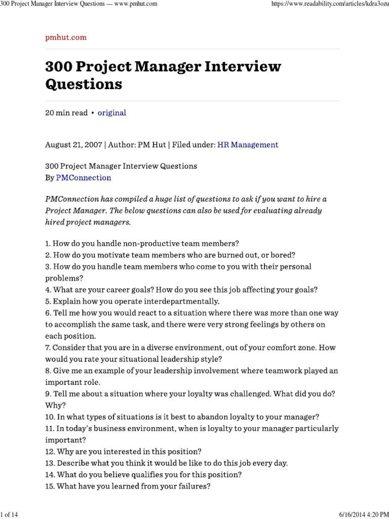300 Project Manager Interview Questions  Www.pmhut