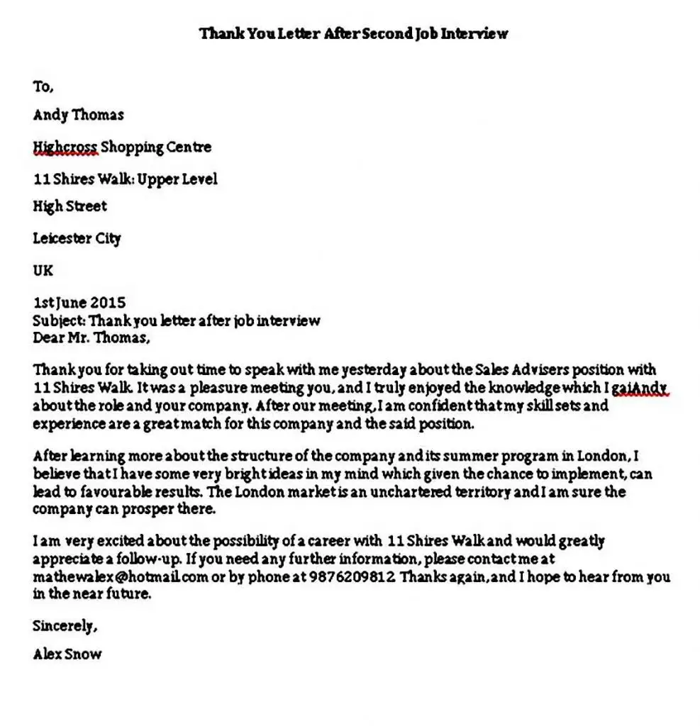 6 Sample Job Interview Thank You Letter Template