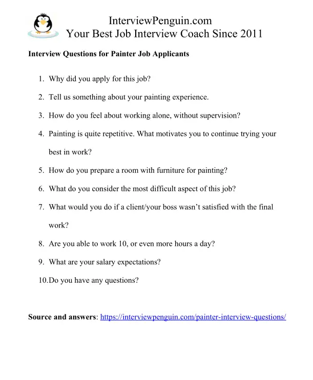 7 Painter Interview Questions and Answers