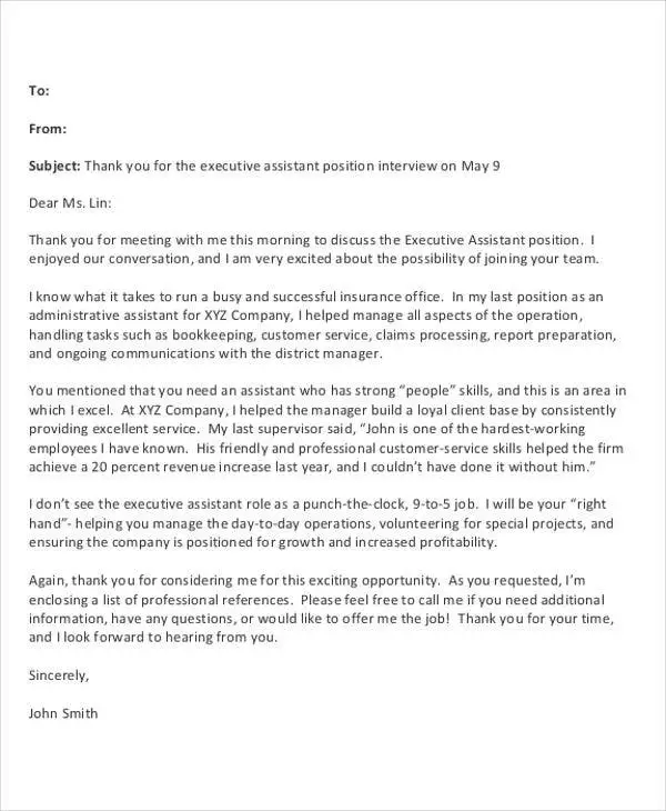 9+ Post Interview Thank You Letter Template
