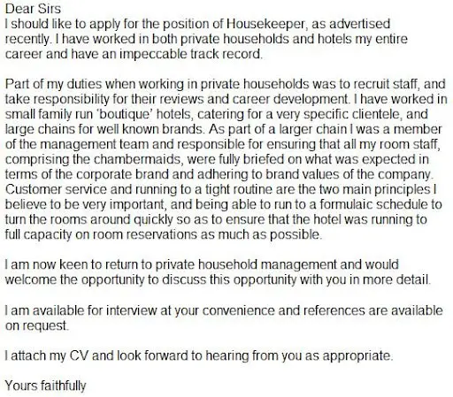Application Letter For Hotel Housekeeping