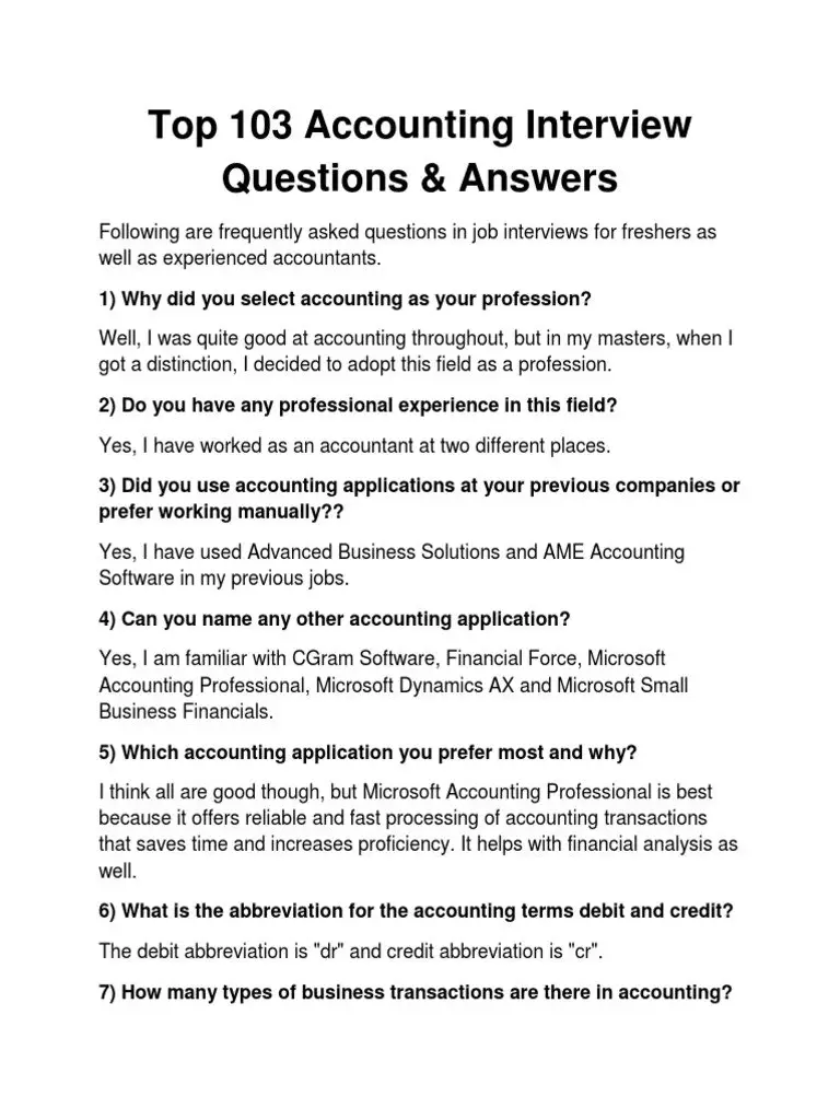 Basic Accounting Interview Questions And Answers In Pdf ...