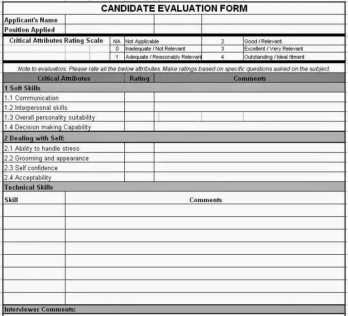 Candidate Evaluation Form in Excel