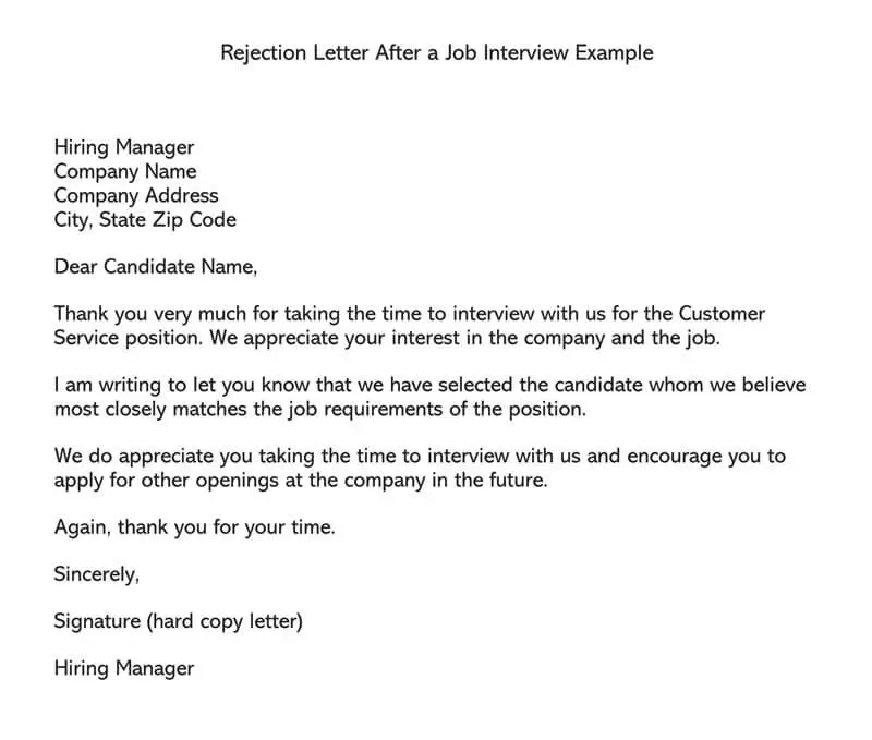 Candidate Rejection Email After an Interview (20 Free Templates)