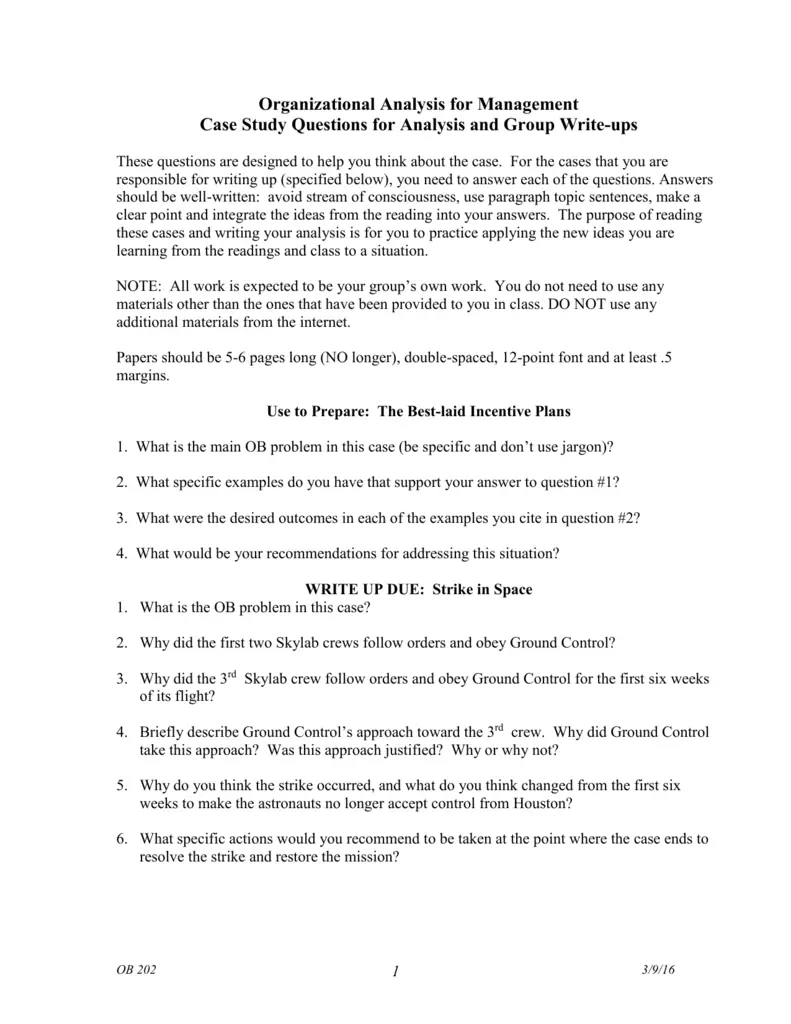 Case Study Questions for Write ups HCEMBA