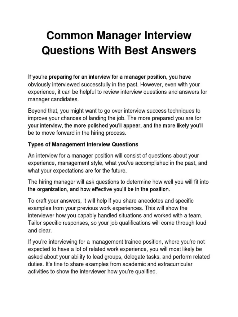 Common Manager Interview Questions With Best Answers