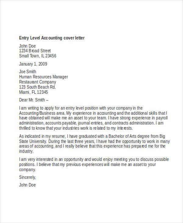 Cover Letter Samples For Accountant Entry Level