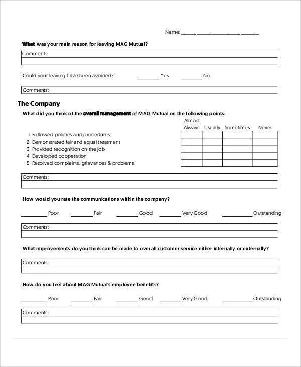 Employee Exit Form Template