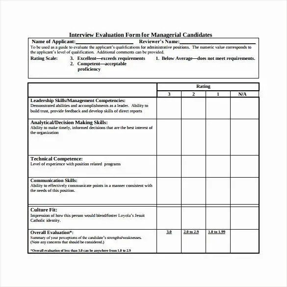 Employee Interview Evaluation form Fresh Interview Evaluation form 14 ...