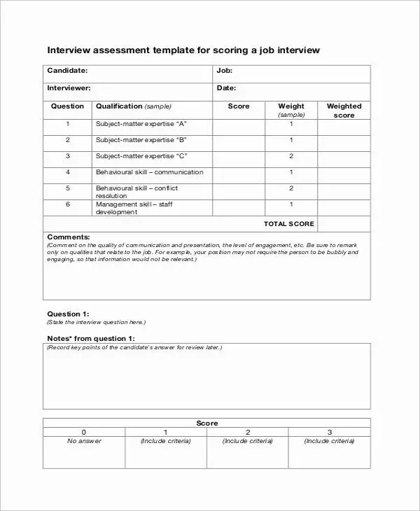 Employee Interview Evaluation form Unique Sample Interview assessment ...