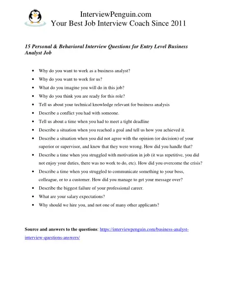 Entry Level Business Analyst Interview Questions &  Answers, 2021 Edition