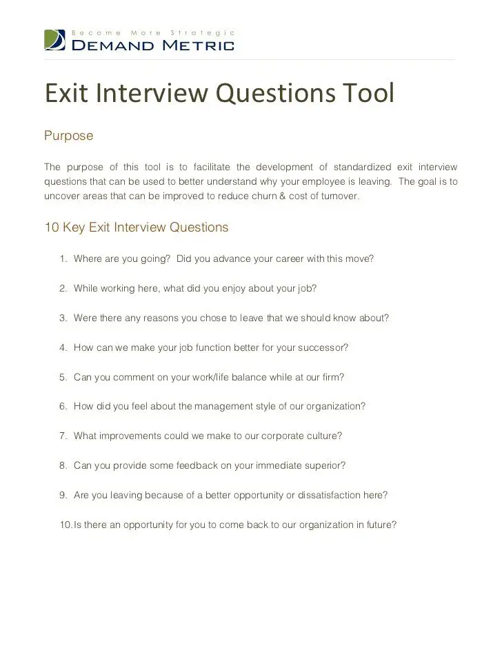 Exit Interview Questions Tool