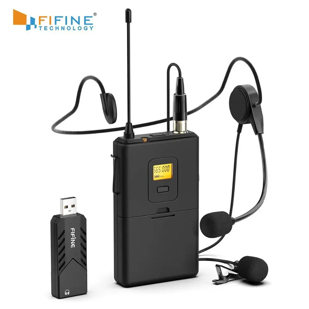 Fifine Wireless Lavalier Microphone for PC &  Mac, Condenser Microphone ...