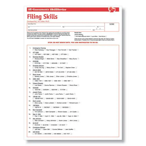 Filing Skills Online Test for Clerical Job Applicants