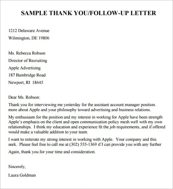 Follow Up Email Example After Job Application