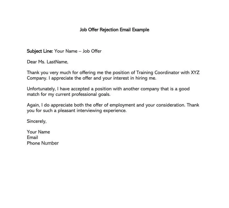 Formal Rejection Letter to Decline Job Offer (Email Examples)