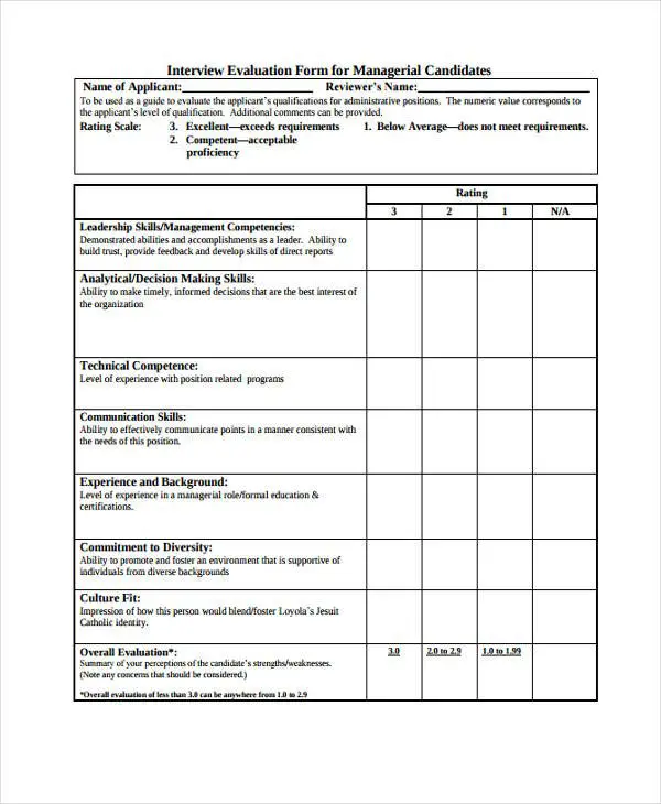 FREE 22+ Interview Evaluation Forms in PDF