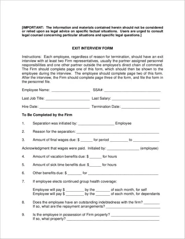 FREE 6+ Exit Interview Forms Samples &  Templates in PDF