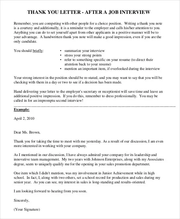 FREE 7+ Sample Thank You Letter After Interview in PDF
