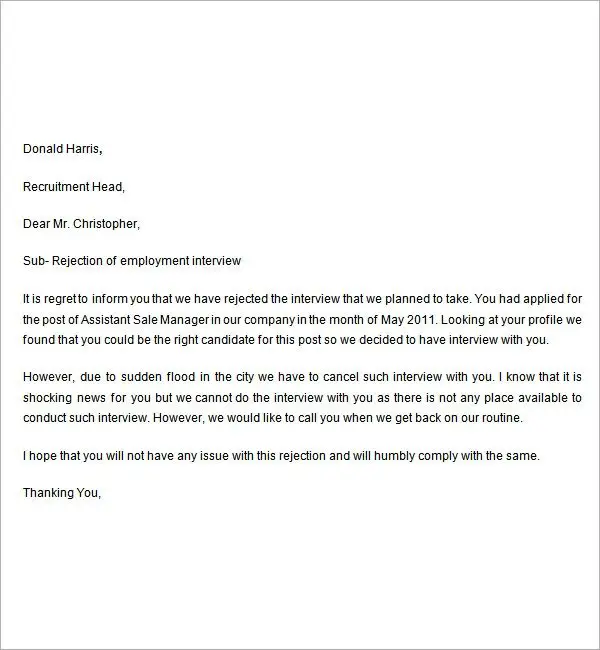 FREE 8+ Rejection Letter Templates in MS Word