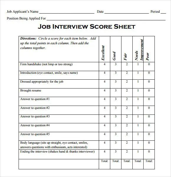 FREE 9+ Interview Score Sheet Samples in PDF