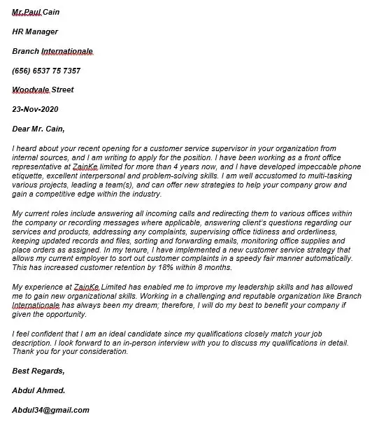 Free Supervisor Cover Letter Templates &  Examples (Word)