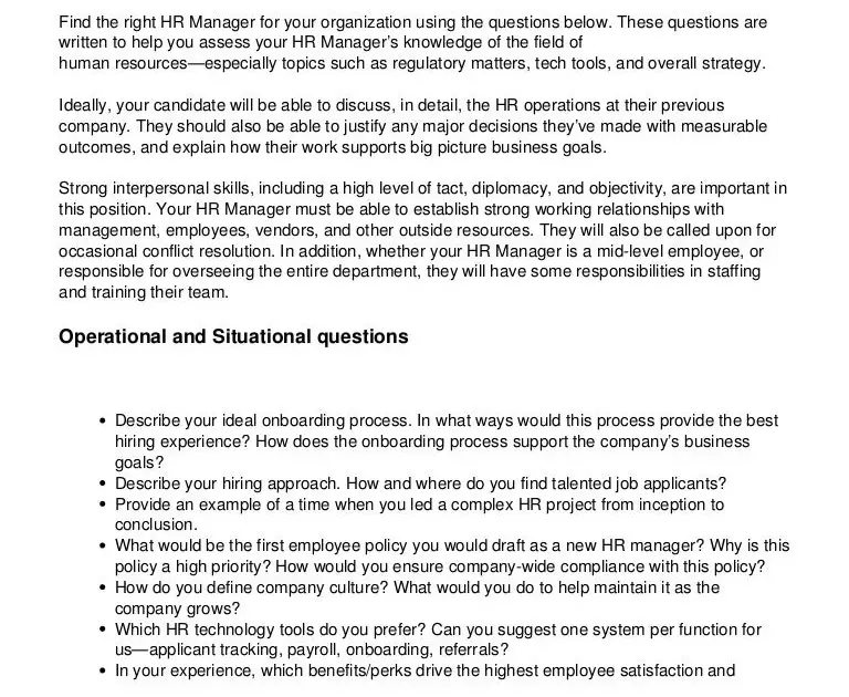 Hr Manager Interview Questions