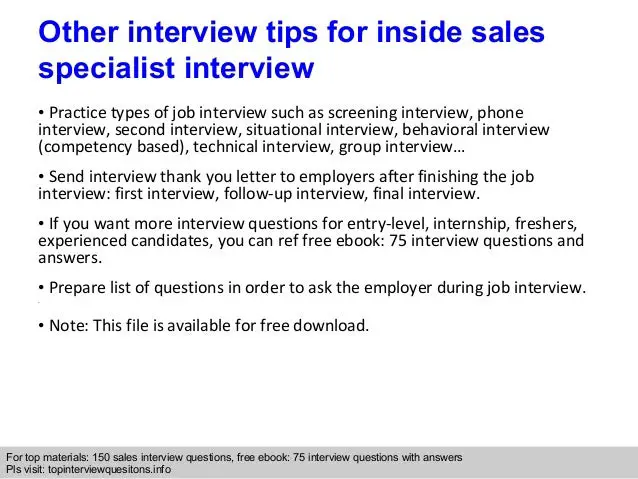 Inside sales specialist interview questions and answers