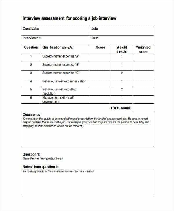 Interview Assessment Test Sample