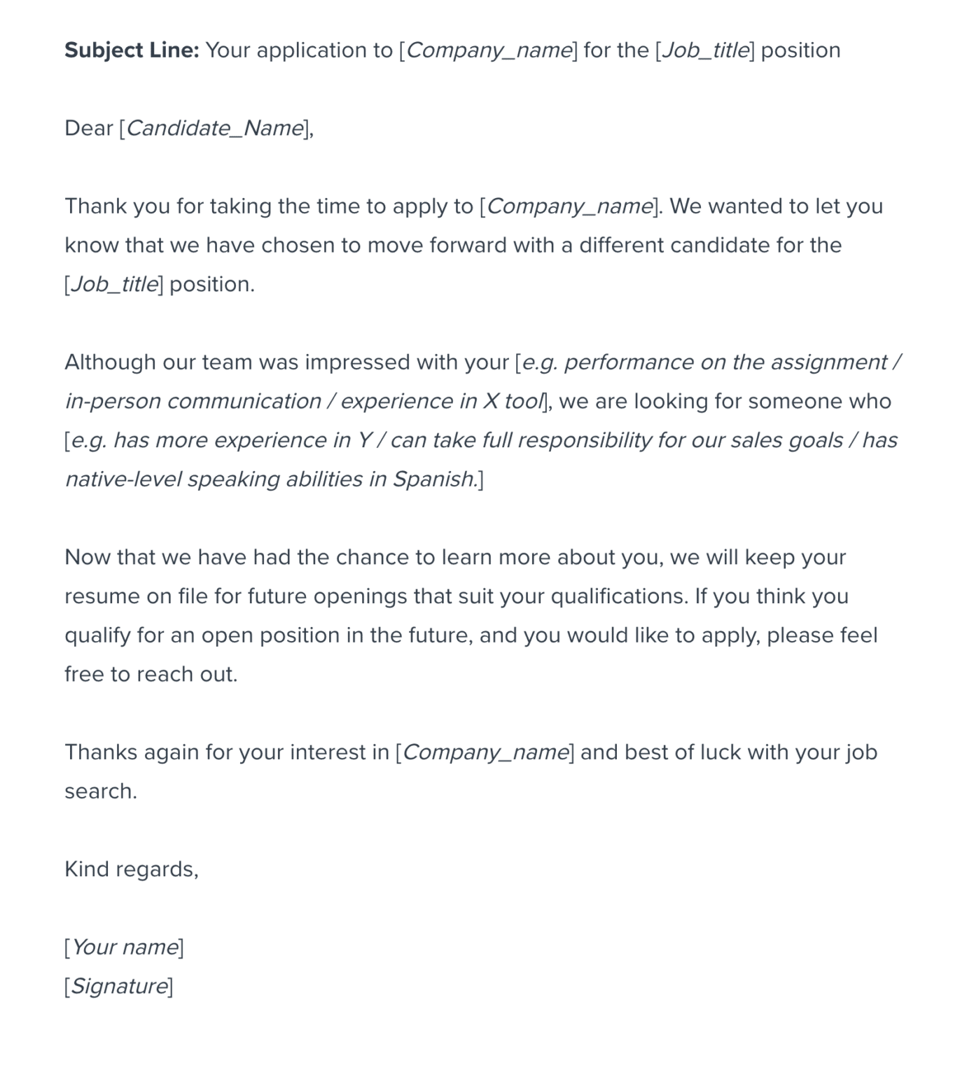 Interview feedback to candidates email template