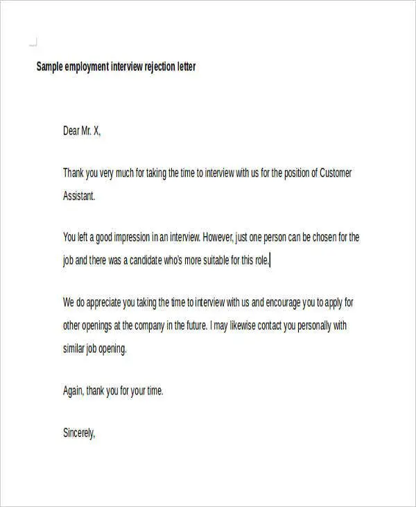 Interview Rejection Letters
