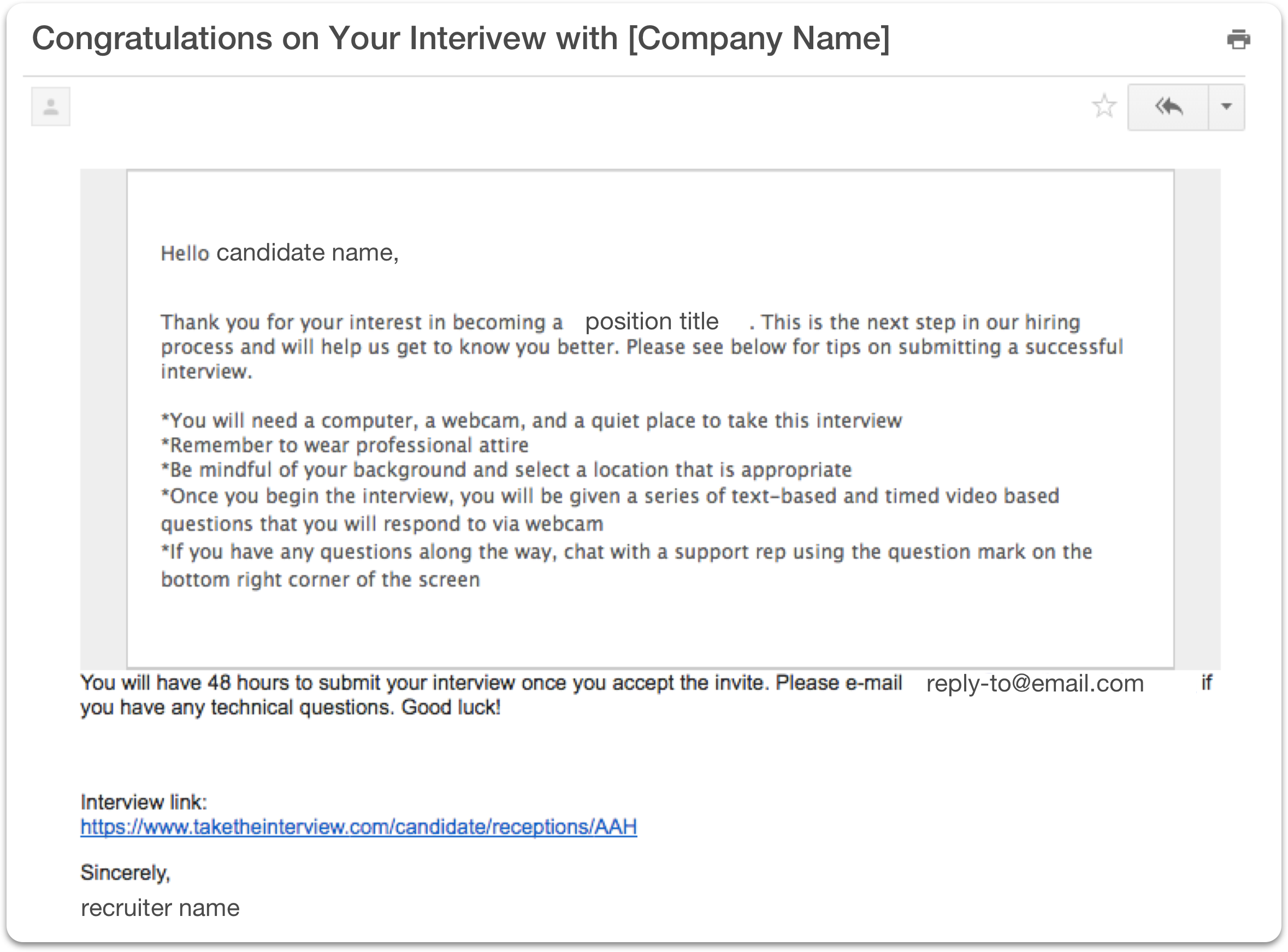 how to reply interview assignment email