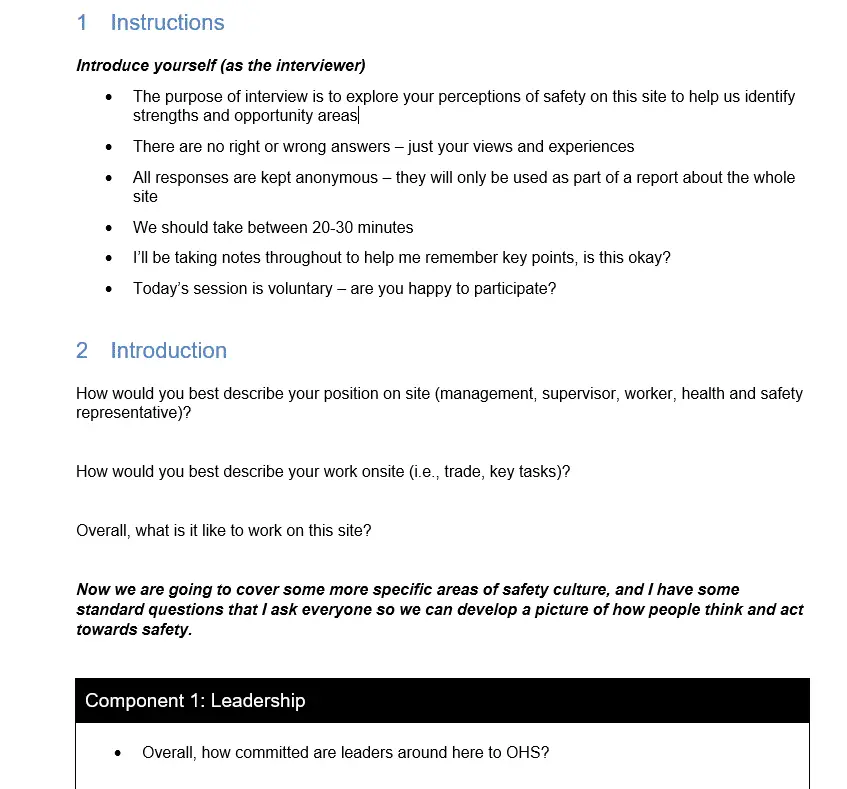 Interview Template for Safety Culture Assessment  GRCReady