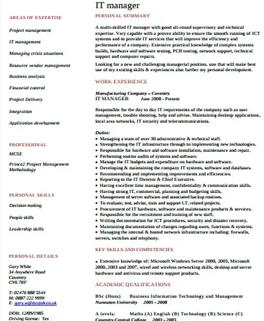 It Infrastructure Manager Resume