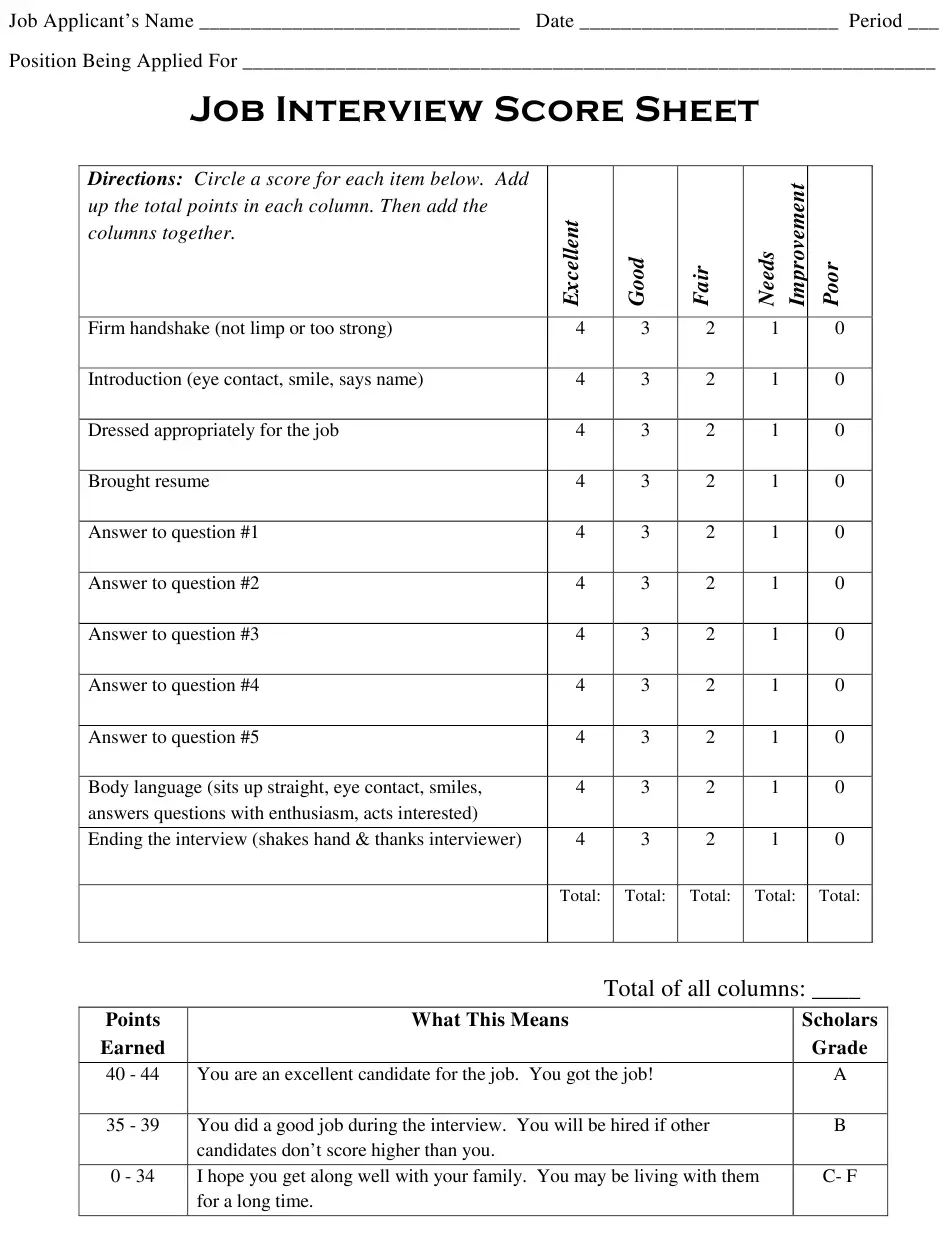 Job Interview Score Sheet Template Download Printable PDF ...