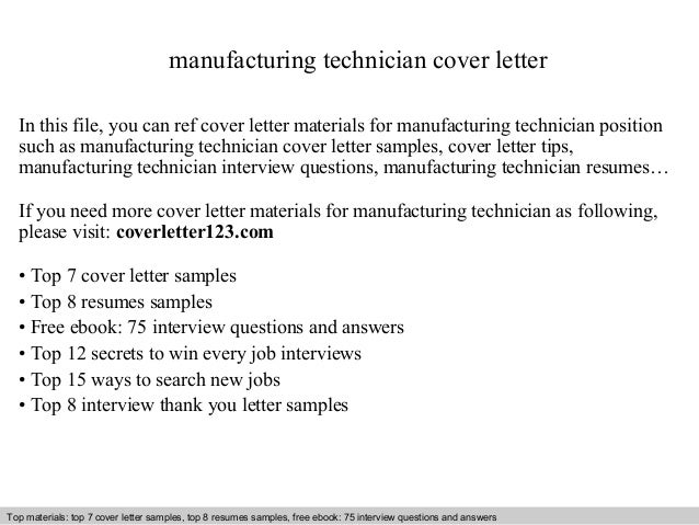 Manufacturing technician cover letter
