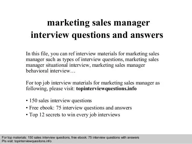 Marketing sales manager interview questions and answers