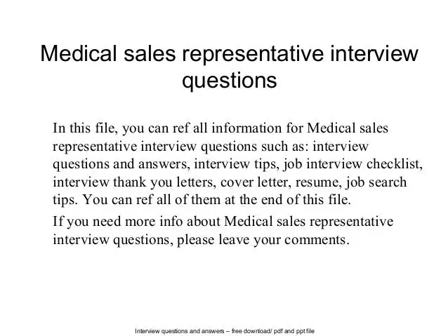 Medical sales representative interview questions