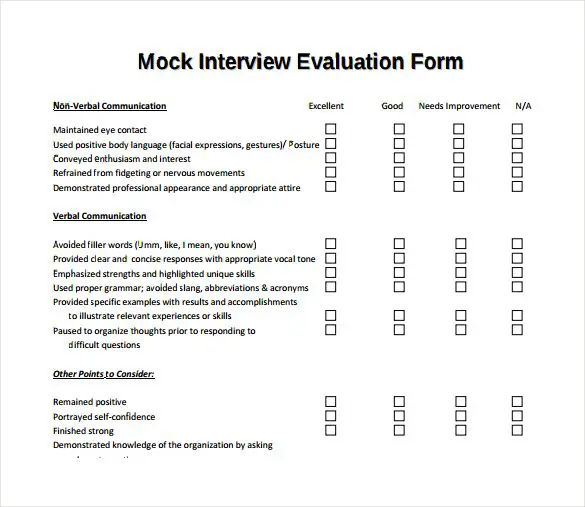 Mock Interview Evaluation Form