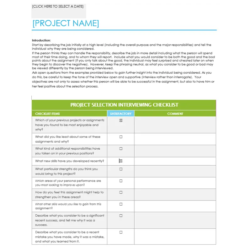 Project Interview Checklist