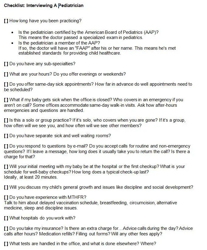Questions on interviewing a Pediatrician....