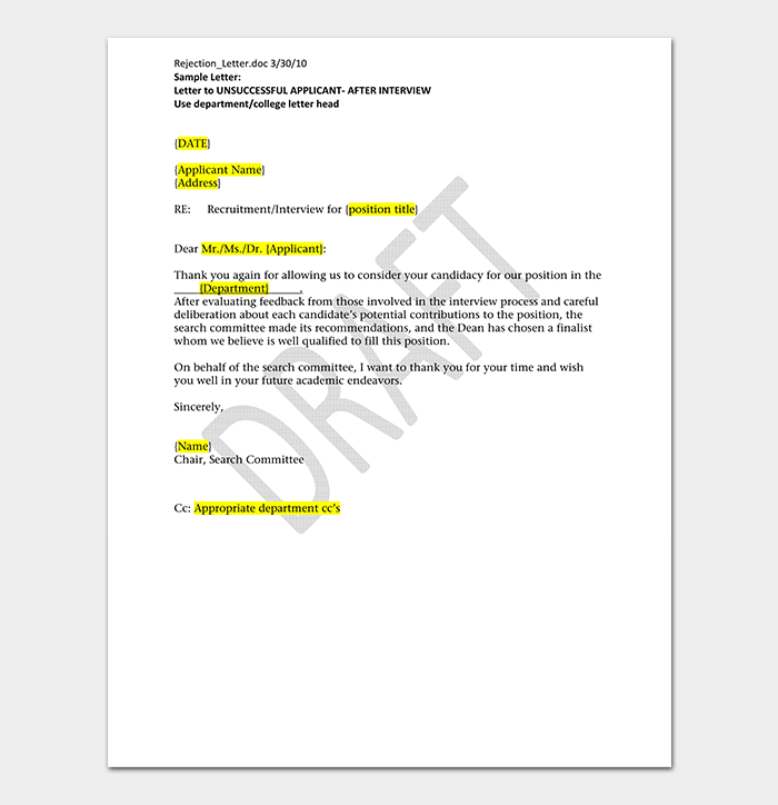 Rejection Letter Template