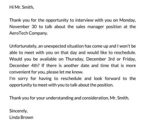 Reschedule Interview Email Examples (from Employer, Candidate)